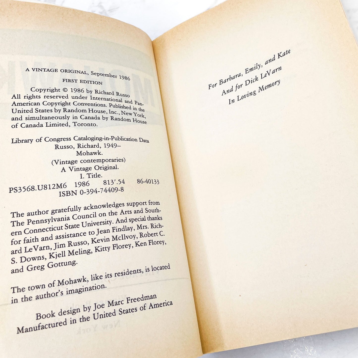 Mohawk by Richard Russo [FIRST EDITION • FIRST PRINTING] 1986 • Vintage Contemporaries