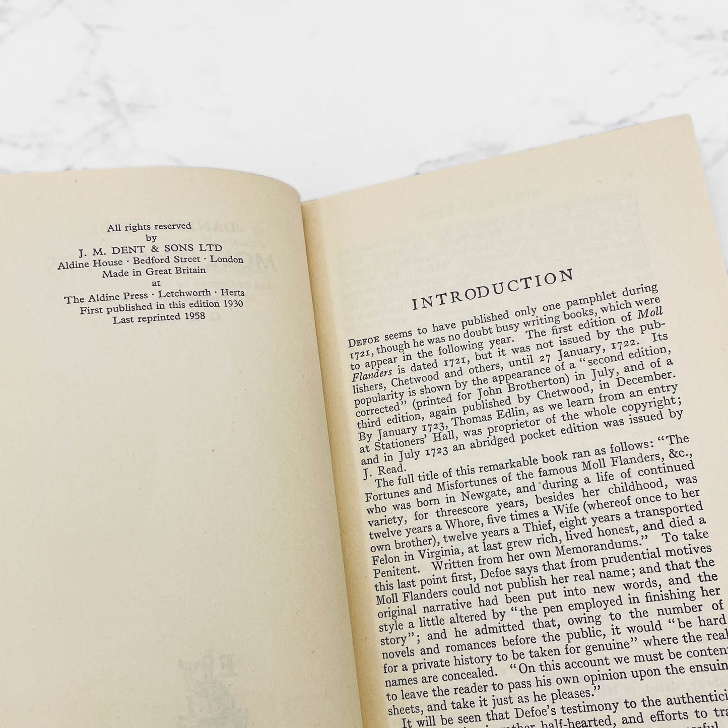 Moll Flanders by Daniel Defoe [U.K. HARDCOVER] 1958 • Everyman's Library