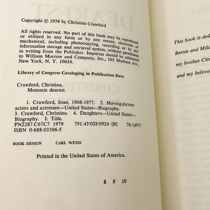 Mommie Dearest by Christina Crawford [FIRST EDITION] 1978 • William Morrow