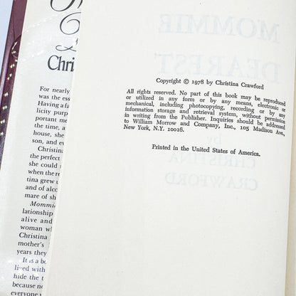 Mommie Dearest by Christina Crawford [FIRST BOOK CLUB EDITION] 1978 • William Morrow