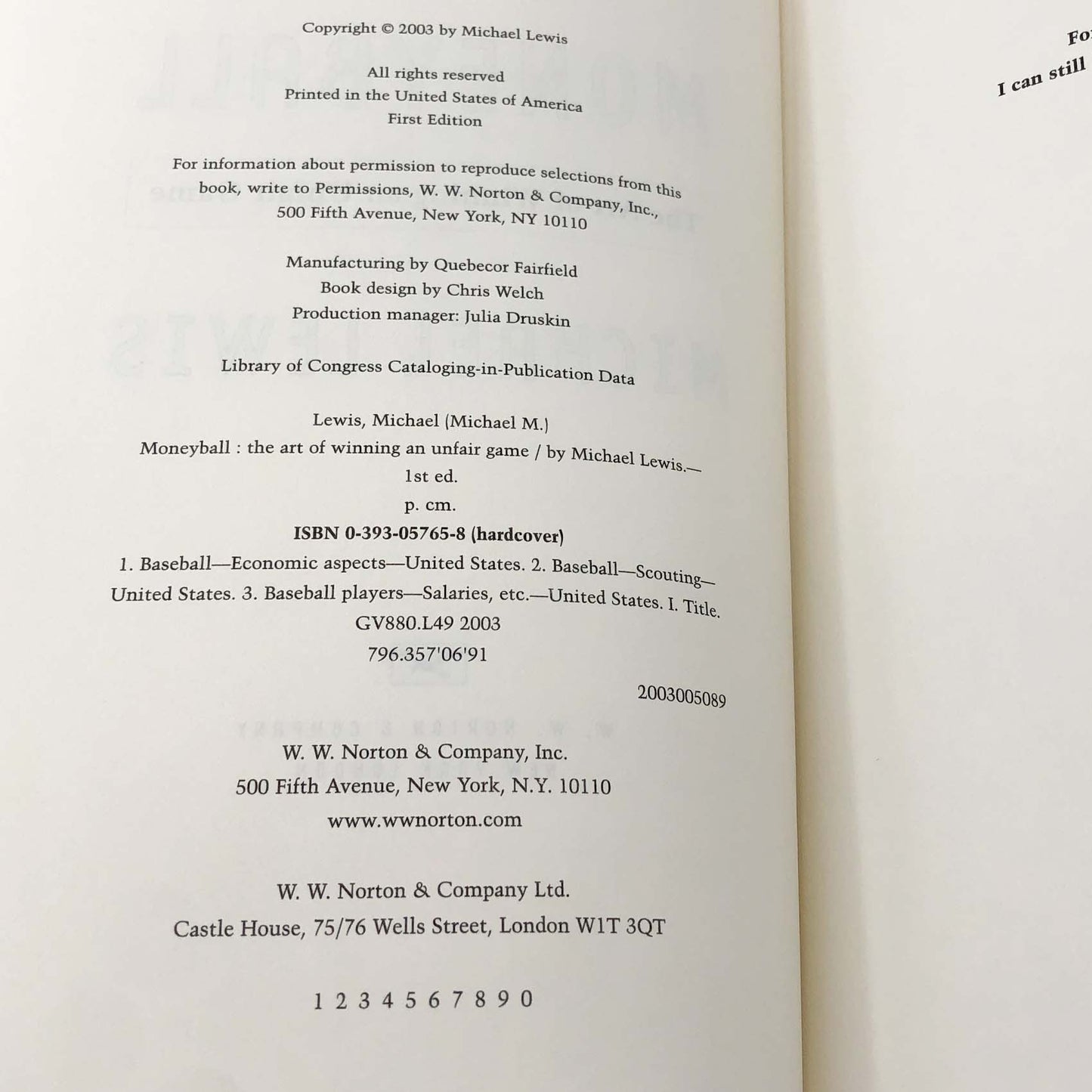 Moneyball by Michael Lewis [FIRST EDITION • FIRST PRINTING] 2003 • Norton