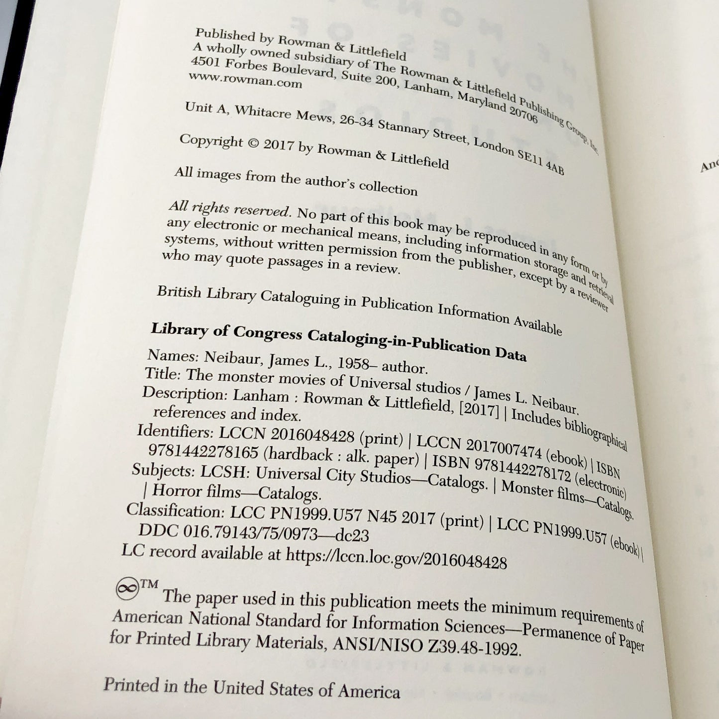 The Monster Movies of Universal Studios by James L. Neibaur [FIRST EDITION] 2017 • Rowman & Littlefield