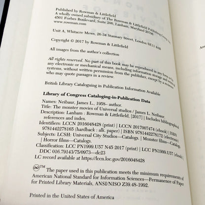 The Monster Movies of Universal Studios by James L. Neibaur [FIRST EDITION] 2017 • Rowman & Littlefield