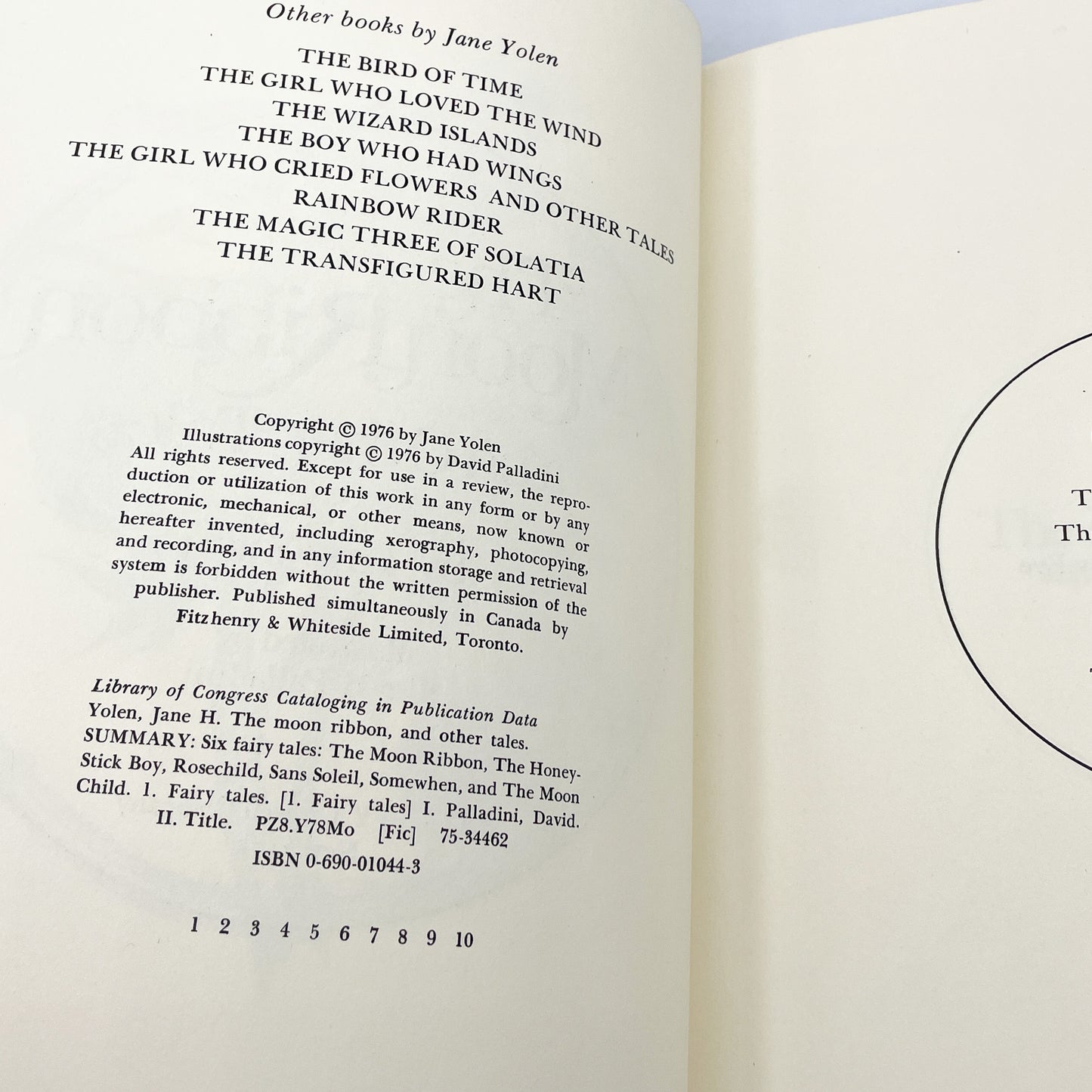 The Moon Ribbon and Other Tales by Jane Yolen [FIRST EDITION • FIRST PRINTING] 1976 • Thomas Y. Crowell