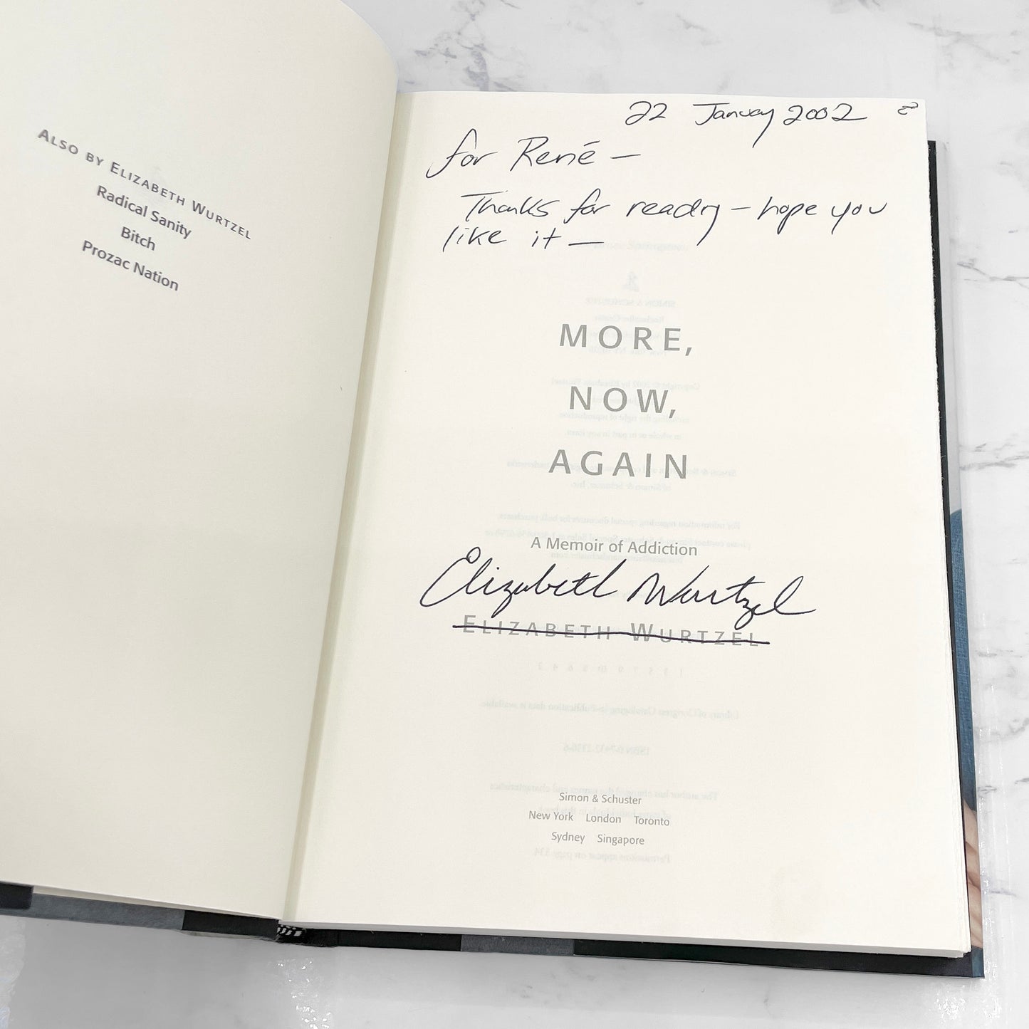 More, Now, Again: A Memoir of Addiction lby Elizabeth Wurtzel SIGNED! [FIRST EDITION • FIRST PRINTING] 2002
