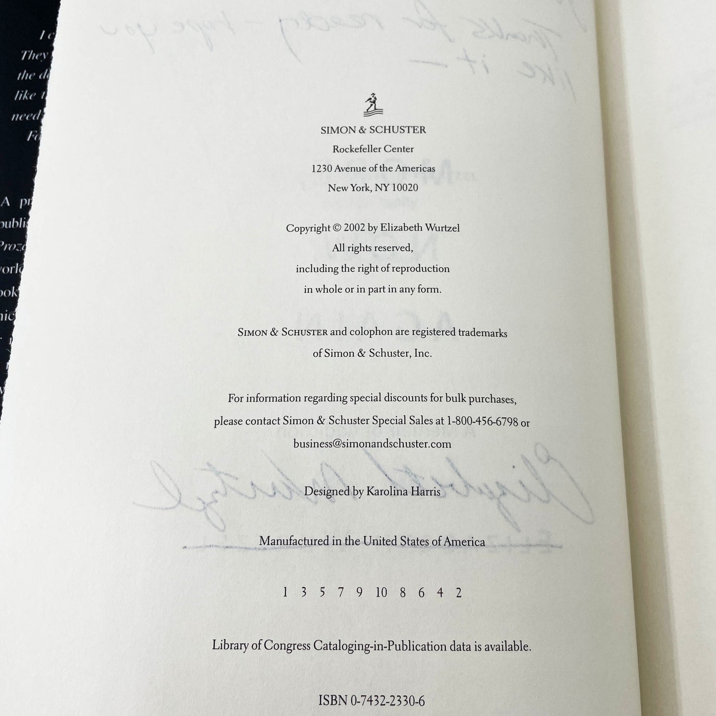 More, Now, Again: A Memoir of Addiction lby Elizabeth Wurtzel SIGNED! [FIRST EDITION • FIRST PRINTING] 2002