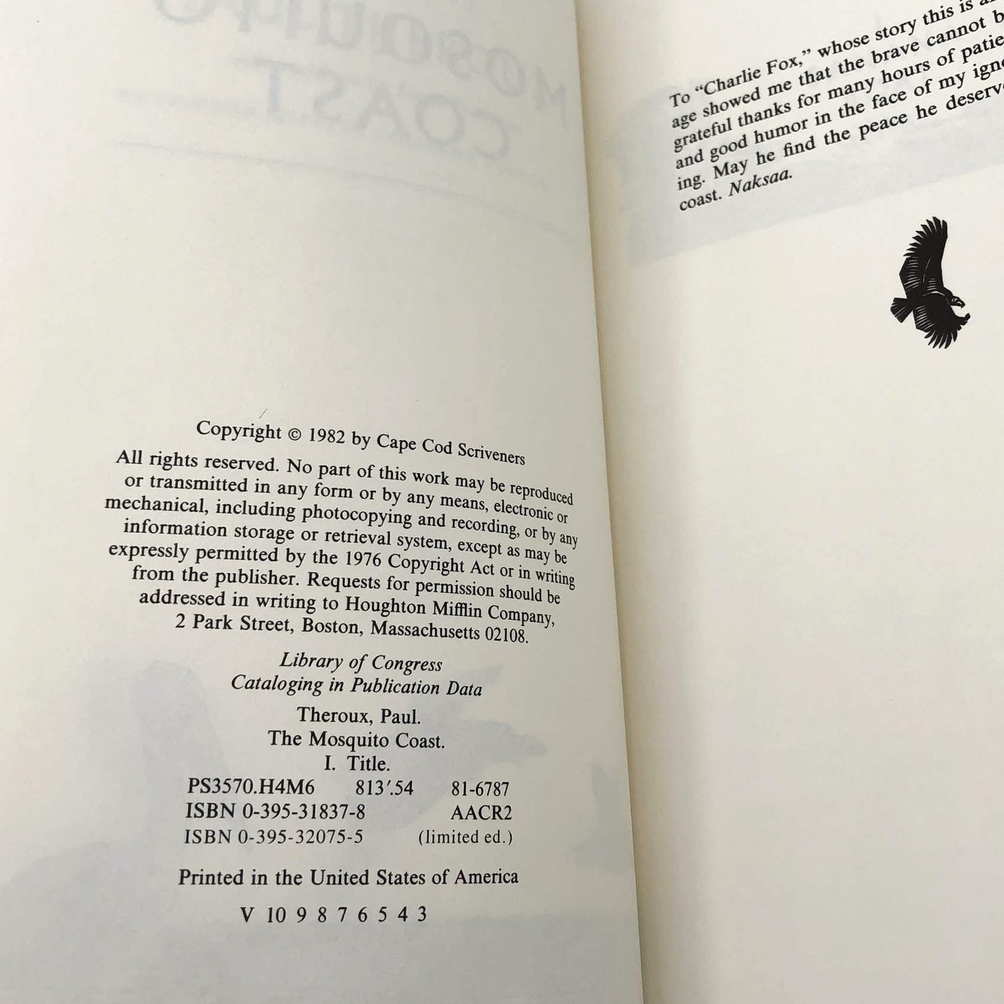 The Mosquito Coast by Paul Theroux [FIRST EDITION] 1982 • Houghton Mifflin