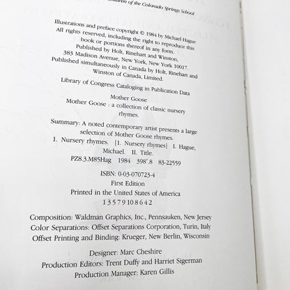 Mother Goose: A Collection of Classic Nursery Rhymes by Michael Hague SIGNED! [FIRST EDITION] 1984 • Holt Rinehart & Winston