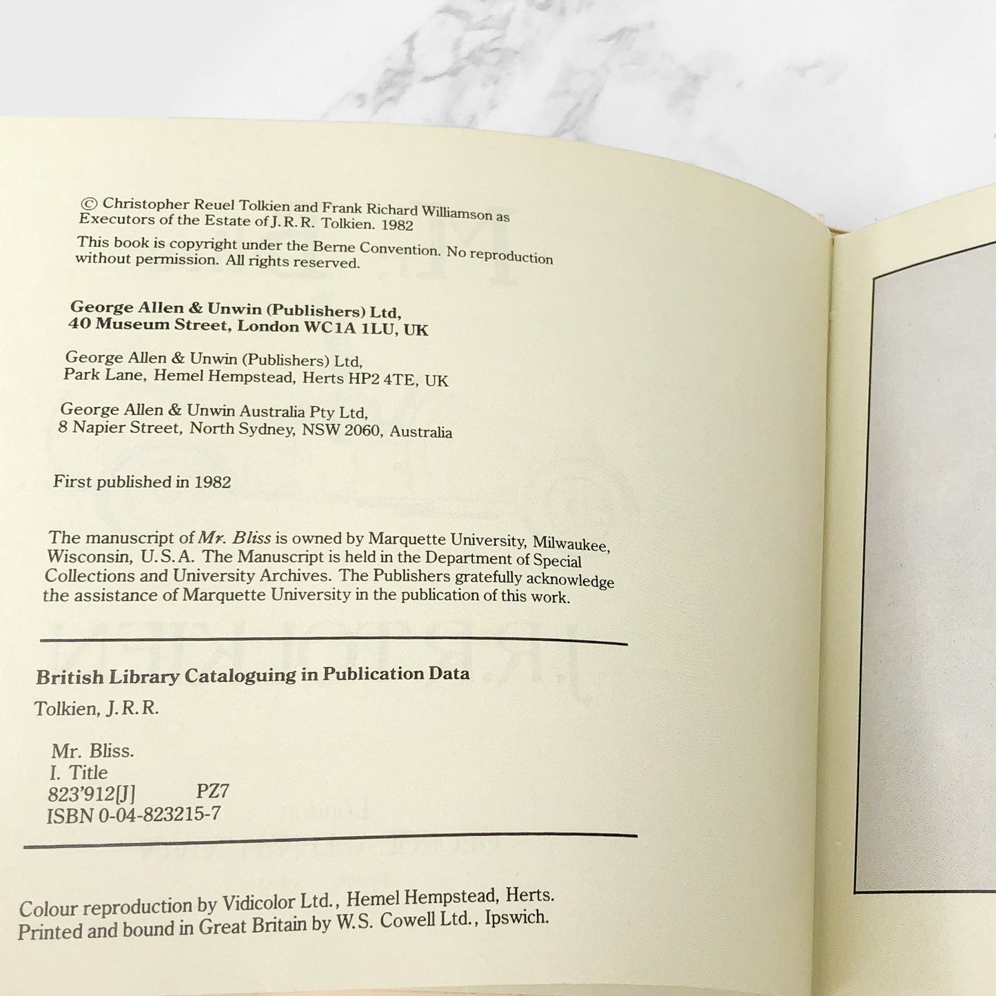 Mr. Bliss by J.R.R. Tolkien [U.K. FIRST EDITION • FIRST PRINTING] 1982 • George Allen Unwin