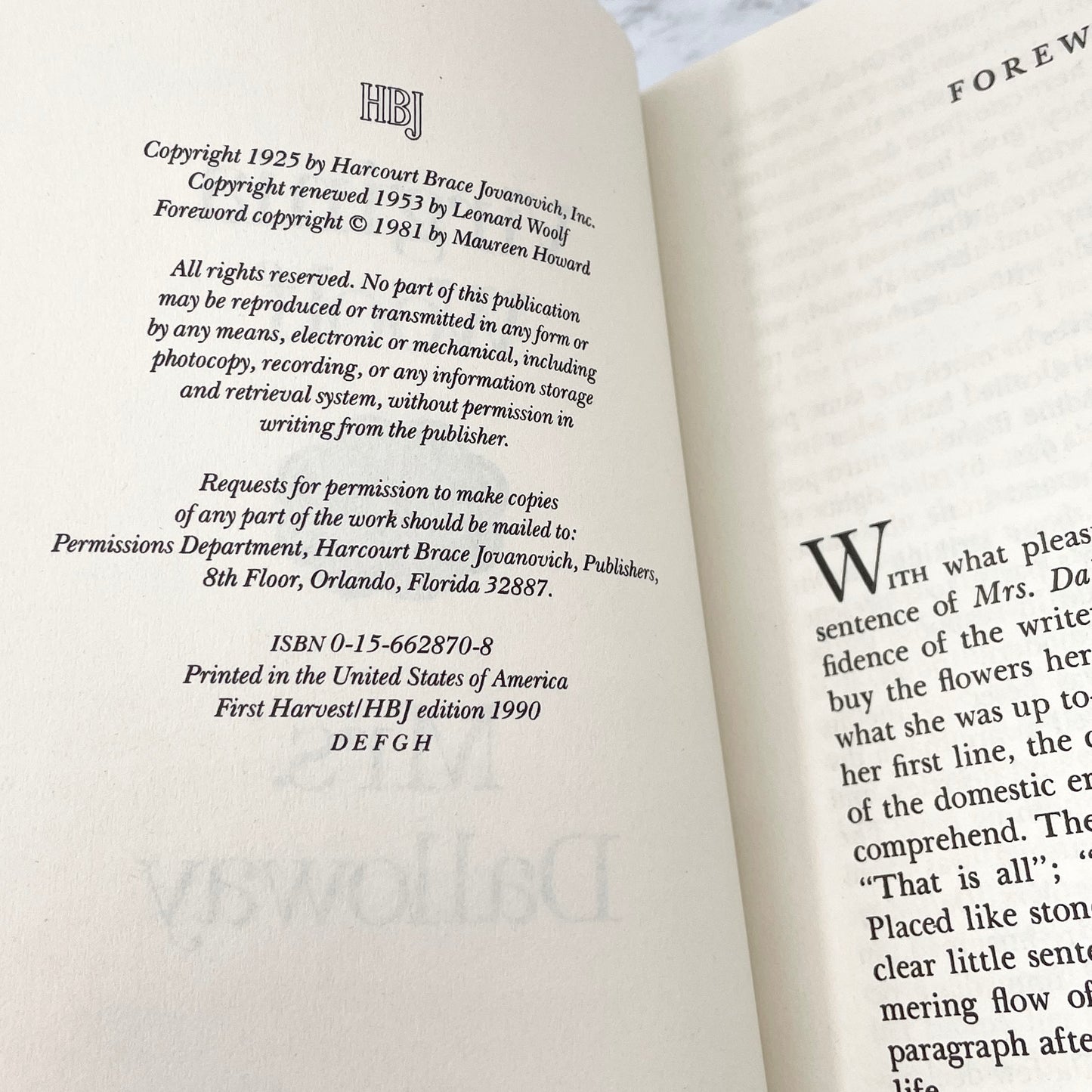 Mrs. Dalloway by Virginia Woolf [TRADE PAPERBACK] 1990 • Harvest / HBJ