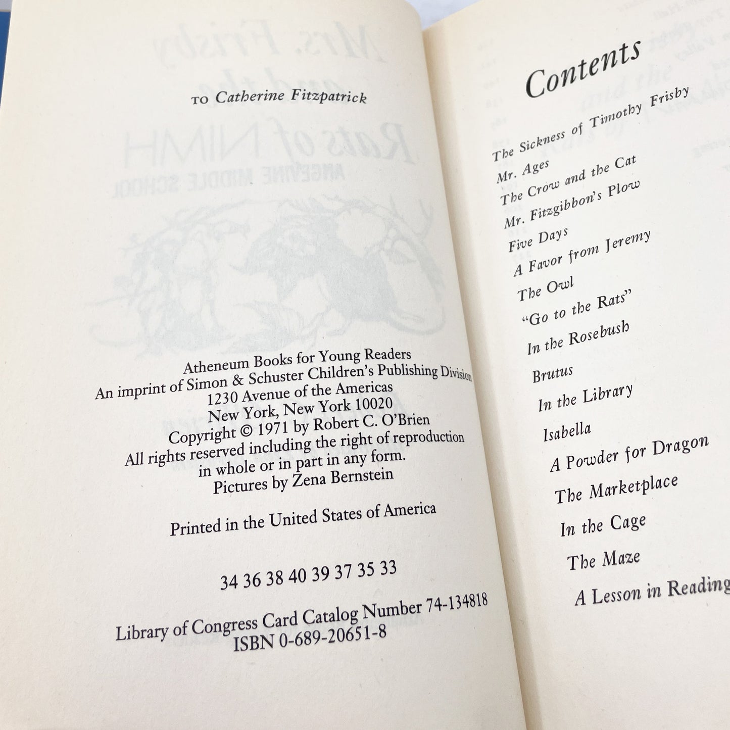 Mrs. Frisby and The Rats of NIMH by Robert C. O'Brien [HARDCOVER RE-PRINT] • 90's • Atheneum