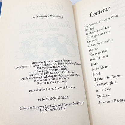 Mrs. Frisby and The Rats of NIMH by Robert C. O'Brien [HARDCOVER RE-PRINT] • 90's • Atheneum