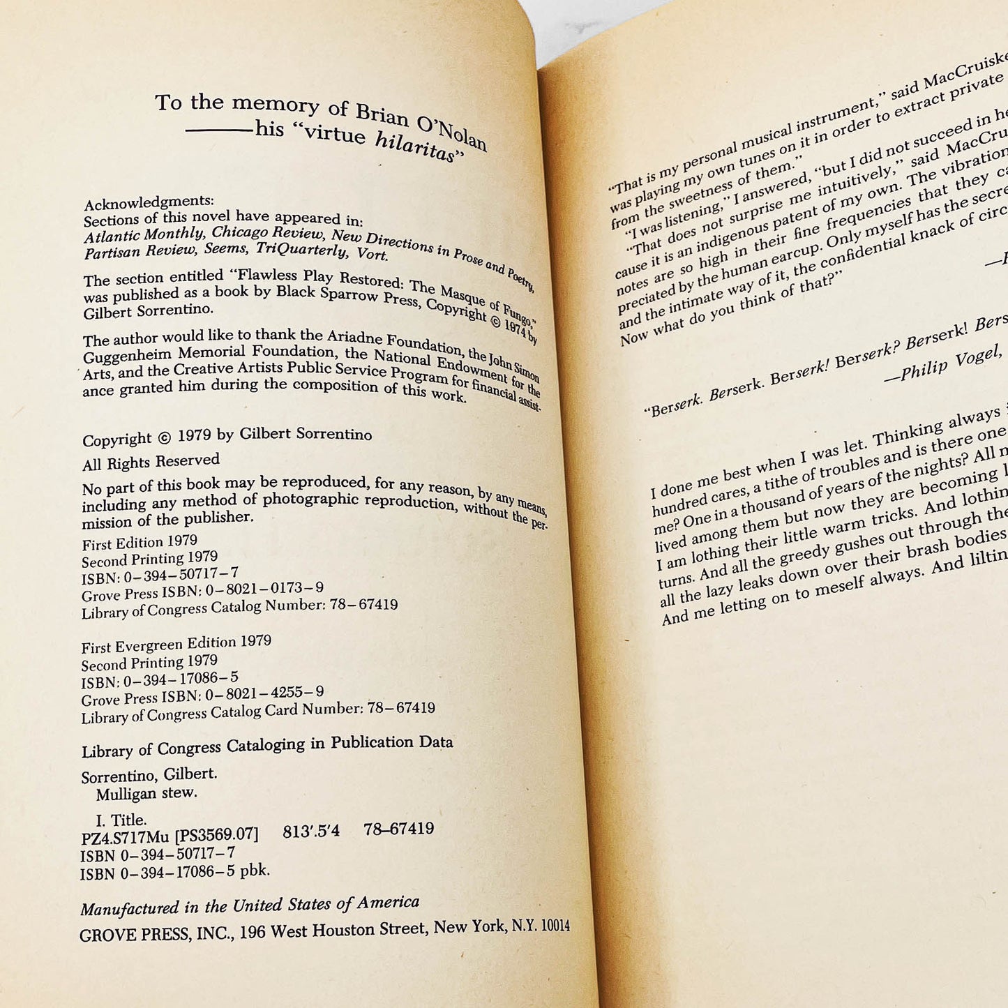 Mulligan Stew by Gilbert Sorrentino [FIRST EDITION] 1979 • 2nd Print • Grove Press