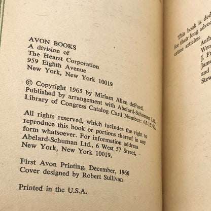 Murderers Sane & Mad by Miriam Allen deFord [FIRST PAPERBACK PRINTING] 1966 • Avon True Crime