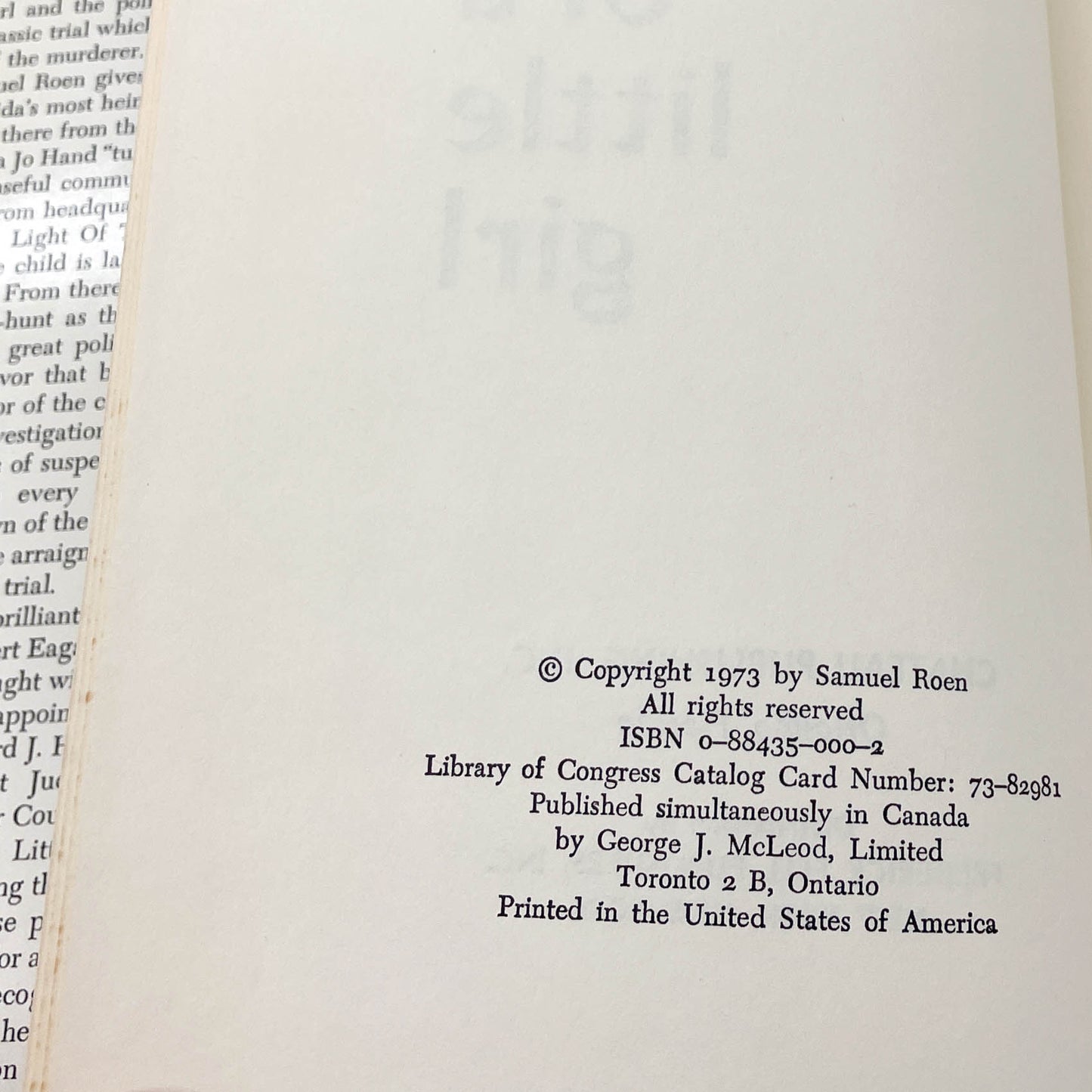 Murder of a Little Girl by Samuel Roen SIGNED! [FIRST EDITION • FIRST PRINTING] 1973 • Chateau