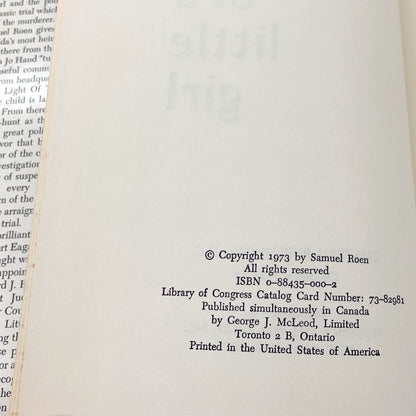 Murder of a Little Girl by Samuel Roen SIGNED! [FIRST EDITION • FIRST PRINTING] 1973 • Chateau