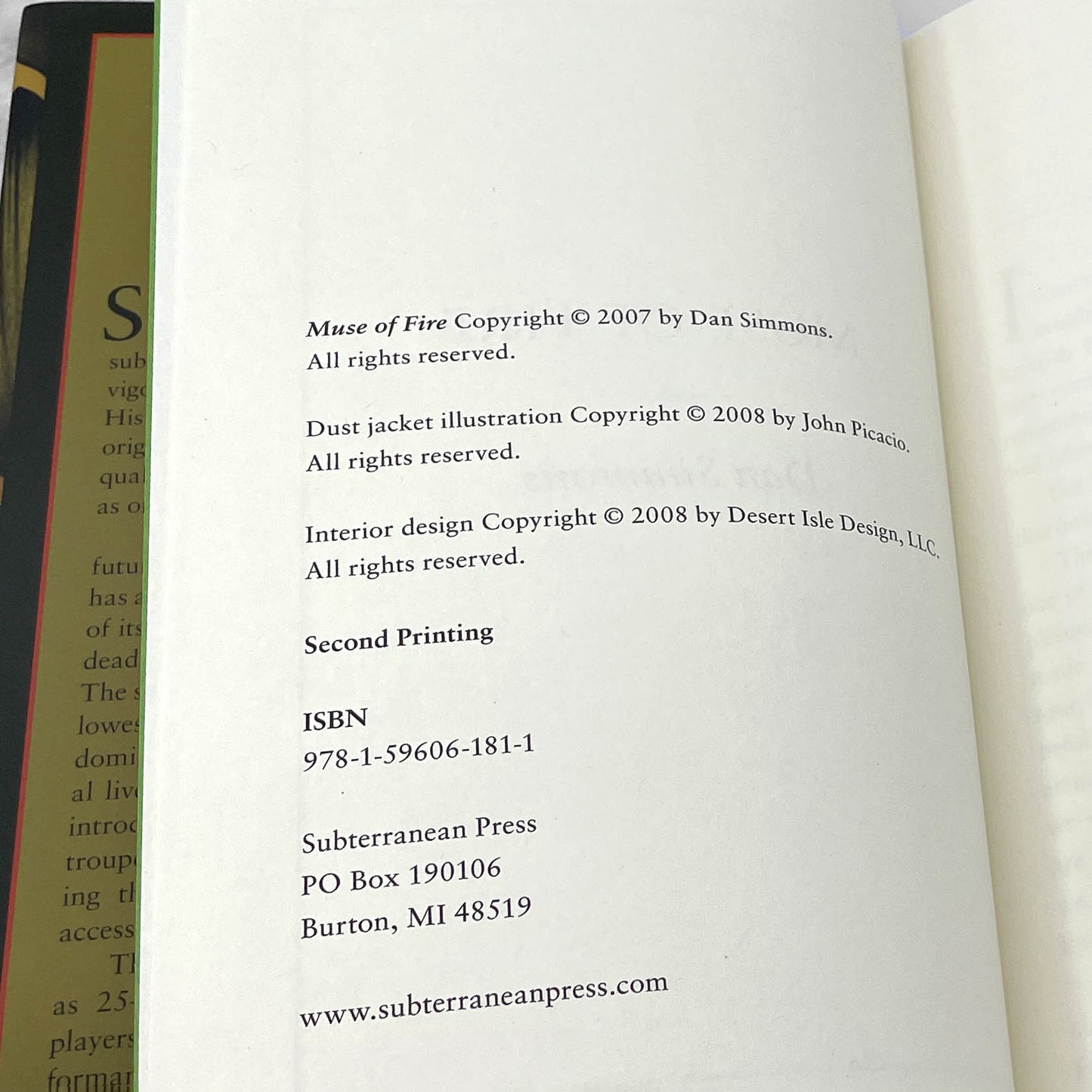 Muse of Fire by Dan Simmons [FIRST EDITION] 2008 • Subterranean Press