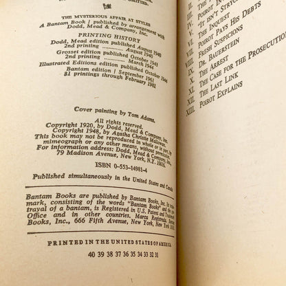 The Mysterious Affair at Styles by Agatha Christie [1981 PAPERBACK] • Bantam • Poirot #1
