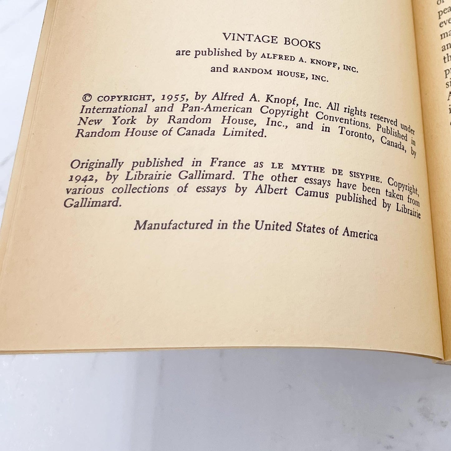 The Myth of Sisyphus & Other Essays by Albert Camus [FIRST U.S. PAPERBACK PRINTING] 1955 • Vintage