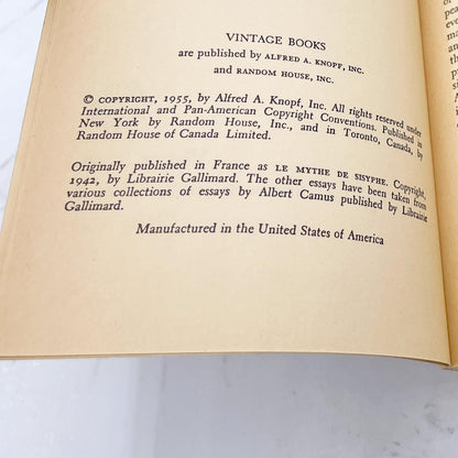 The Myth of Sisyphus & Other Essays by Albert Camus [FIRST U.S. PAPERBACK PRINTING] 1955 • Vintage
