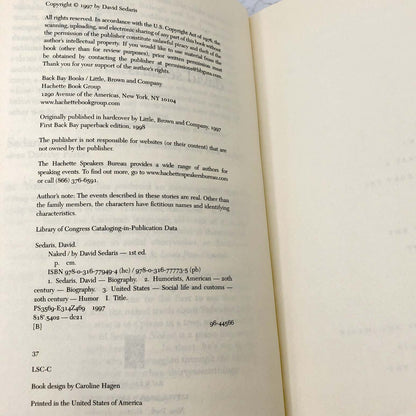 Naked by David Sedaris [TRADE PAPERBACK RE-PRINT] 1998 • Later Printing • Back Bay Books