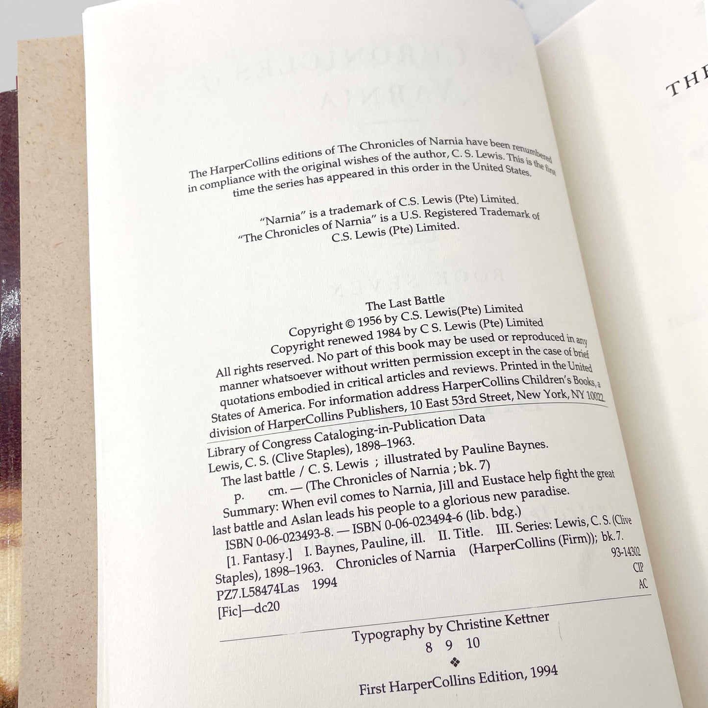 The Last Battle by C.S. Lewis [HARDCOVER RE-ISSUE] 1994 • Chronicles of Narnia #7