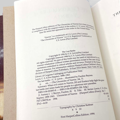 The Last Battle by C.S. Lewis [HARDCOVER RE-ISSUE] 1994 • Chronicles of Narnia #7