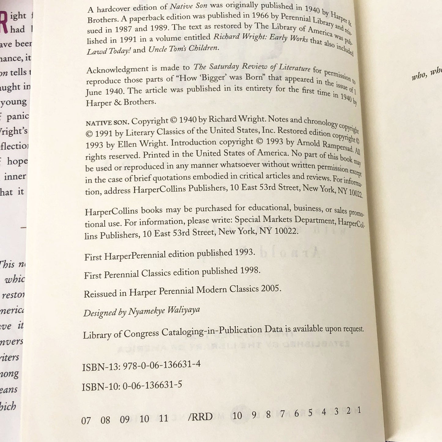 Native Son [The Restored Text] by Richard Wright [CENTENNIAL HARDCOVER RE-ISSUE] 2008 • Harper Perennial