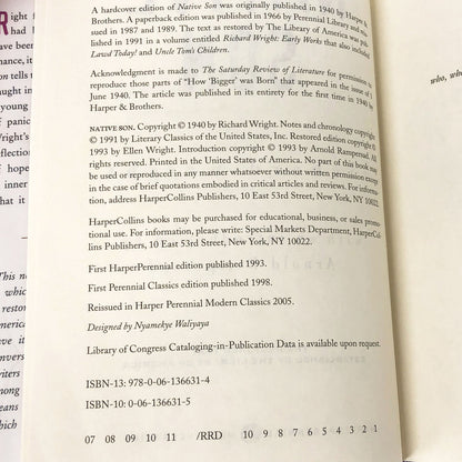 Native Son [The Restored Text] by Richard Wright [CENTENNIAL HARDCOVER RE-ISSUE] 2008 • Harper Perennial