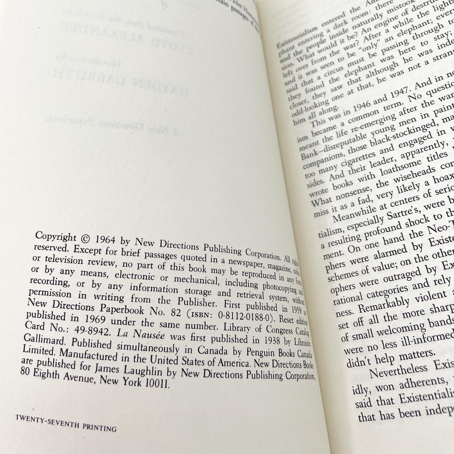 Nausea by Jean-Paul Sartre [TRADE PAPERBACK] 1969 • New Directions