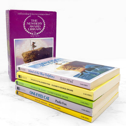 The Newbery Award Library [TRADE PAPERBACK BOX SET] 1989 • Dell [Island of the Blue Dolphins, The Witch of Blackbird Pond, The Sign of the Beaver, One-Eyed Cat & Dear Mr. Henshaw]