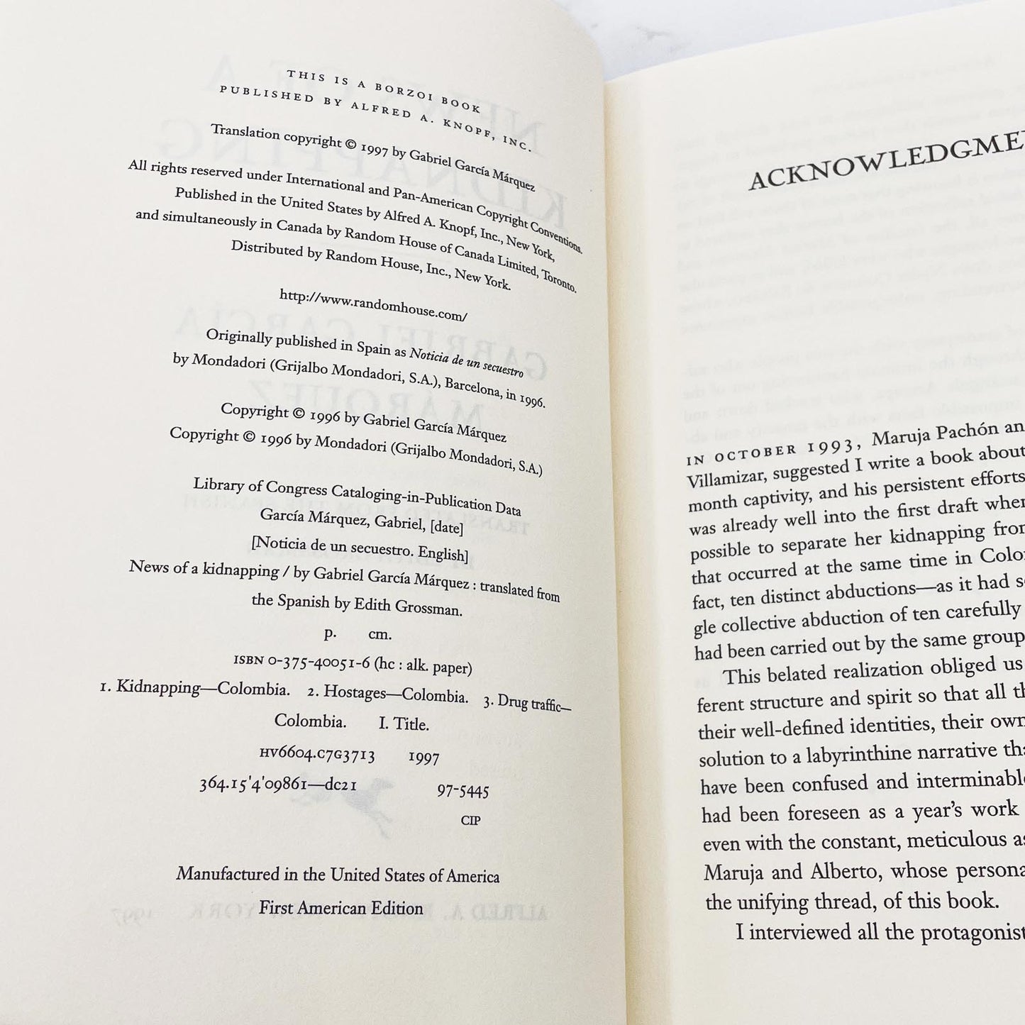 News of a Kidnapping by Gabriel García Márquez [U.S. FIRST EDITION] 1997 • Knopf