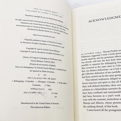 News of a Kidnapping by Gabriel García Márquez [U.S. FIRST EDITION] 1997 • Knopf