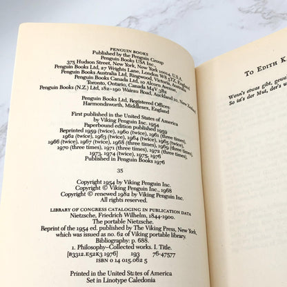 The Portable Nietzsche by Friedrich Nietzsche [TRADE PAPERBACK] 1982 • Penguin