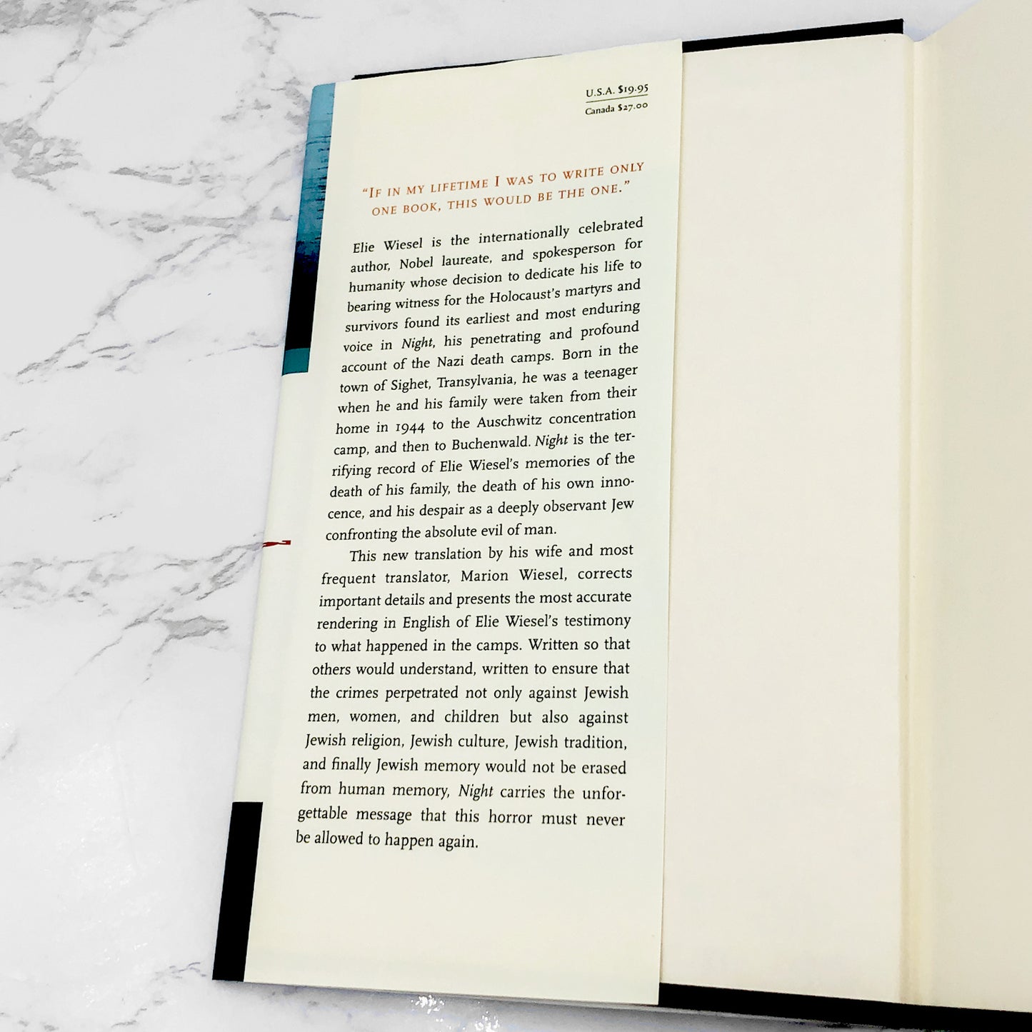 Night by Elie Wiesel [HARDCOVER RE-ISSUE] 2016 • Hill & Wang