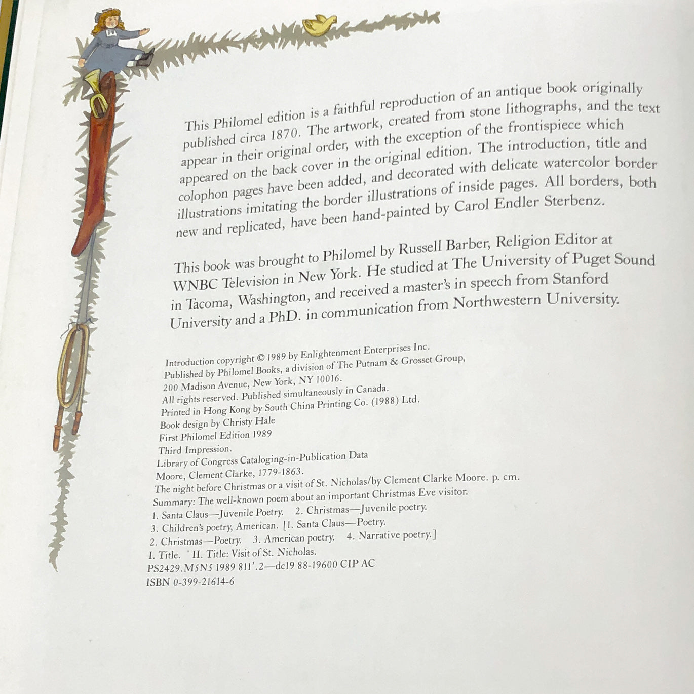 The Night Before Christmas or, A Visit from St. Nicholas by Clement Clarke Moore [ANTIQUE HARDCOVER REPRODUCTION] 1989 • Philomel