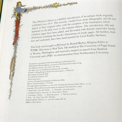 The Night Before Christmas or, A Visit from St. Nicholas by Clement Clarke Moore [ANTIQUE HARDCOVER REPRODUCTION] 1989 • Philomel