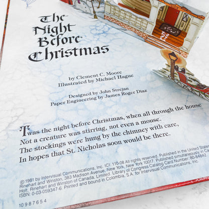 The Night Before Christmas by Michael Hague & Clement C. Moore [FIRST EDITION POP-UP BOOK] 1981 • HRW • 100% Functional!