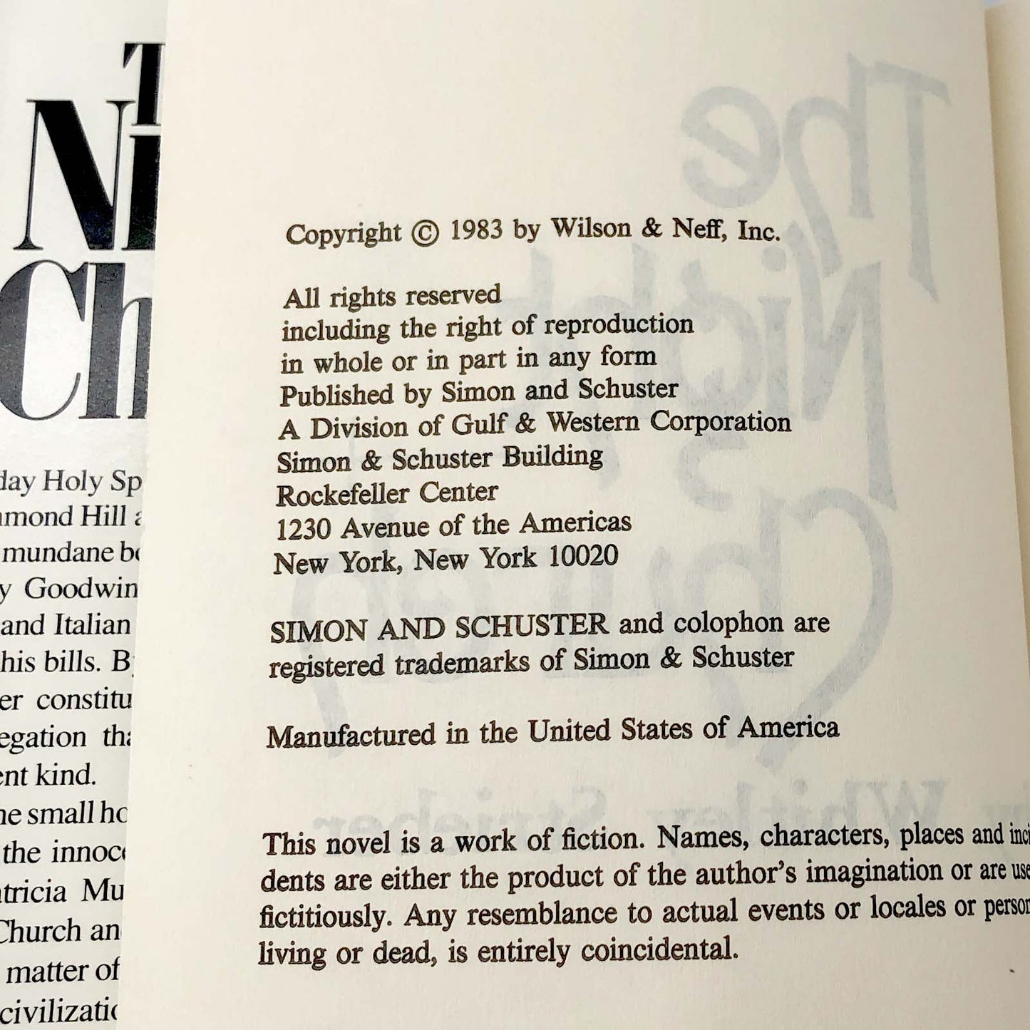 The Night Church by Whitley Strieber [1983 HARDCOVER] • Simon and Schuster