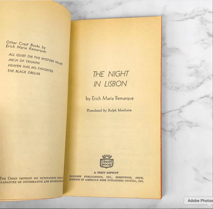 The Night in Lisbon by Erich Maria Remarque [FIRST PAPERBACK PRINTING] 1965 • Crest