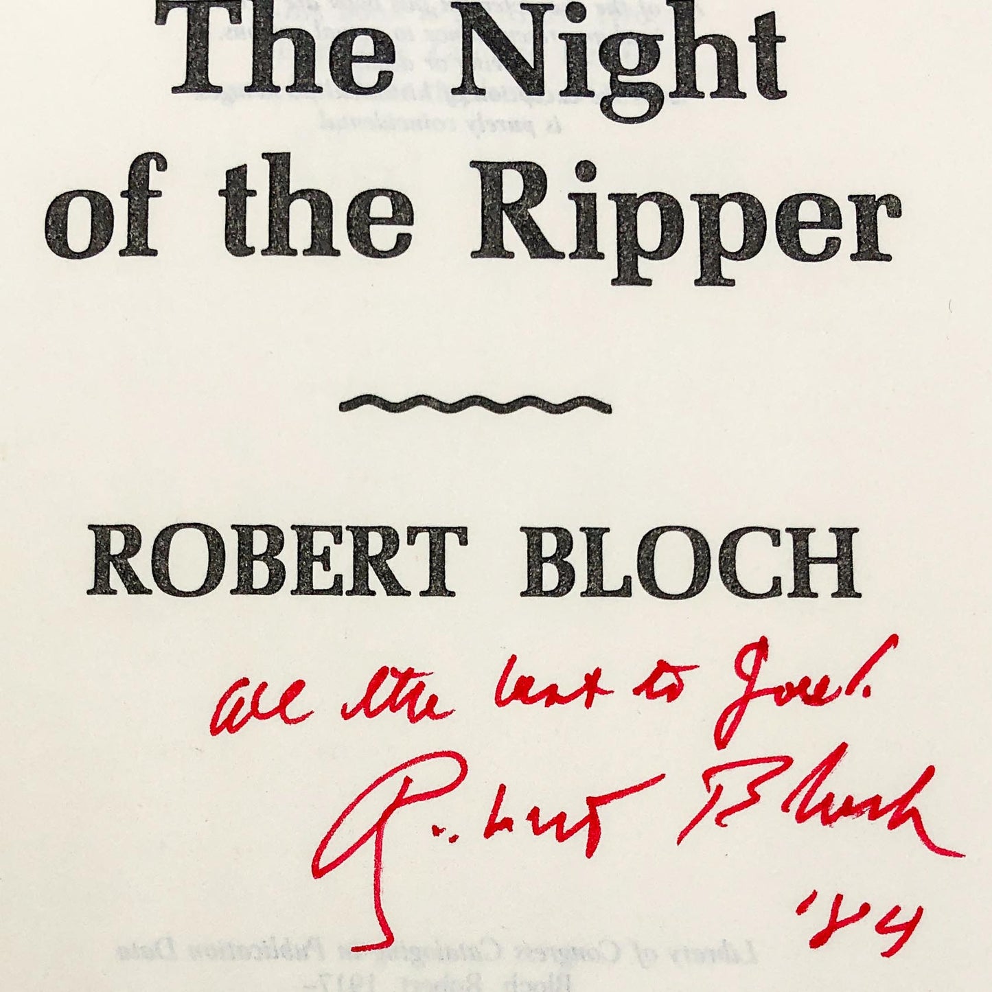 The Night of the Ripper by Robert Bloch SIGNED! [FIRST EDITION • FIRST PRINTING] 1984 • Doubleday
