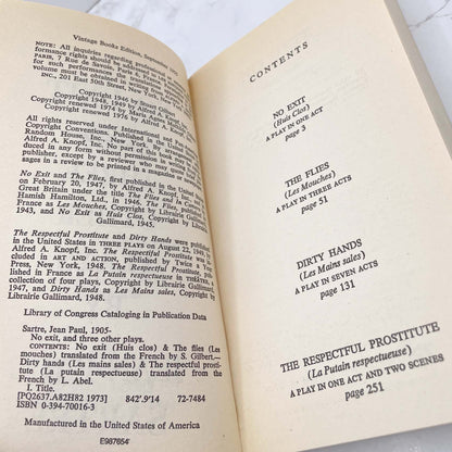 No Exit and Three Other Plays by Jean-Paul Sartre [1976 PAPERBACK] • Vintage Books