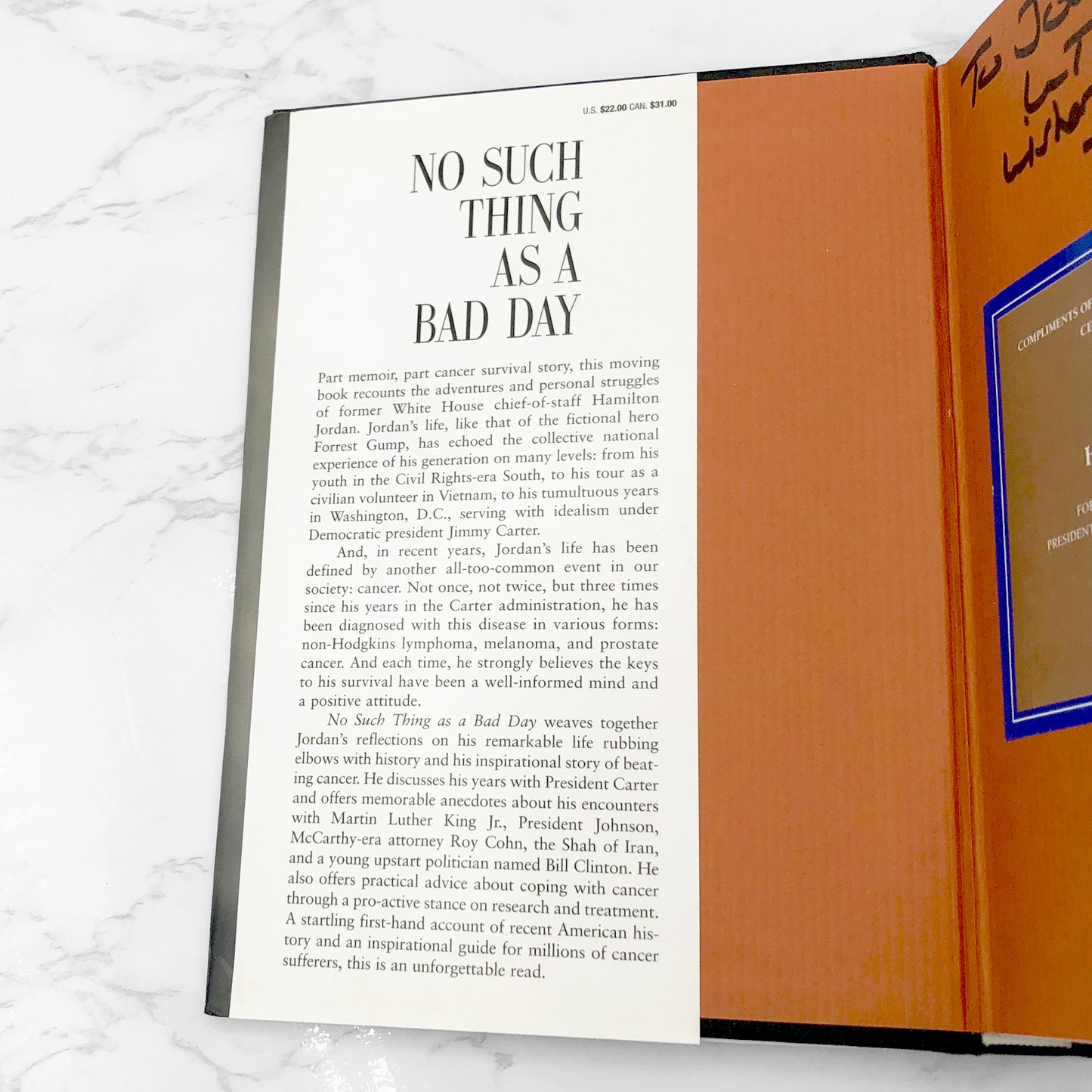 No Such Thing As a Bad Day: A Memoir by Hamilton Jordan SIGNED! [FIRST EDITION] 2000