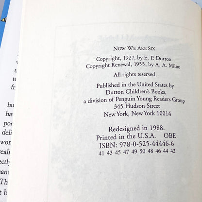 Now We Are Six by A.A. Milne [HARDCOVER RE-ISSUE] 1988 • Dutton Books