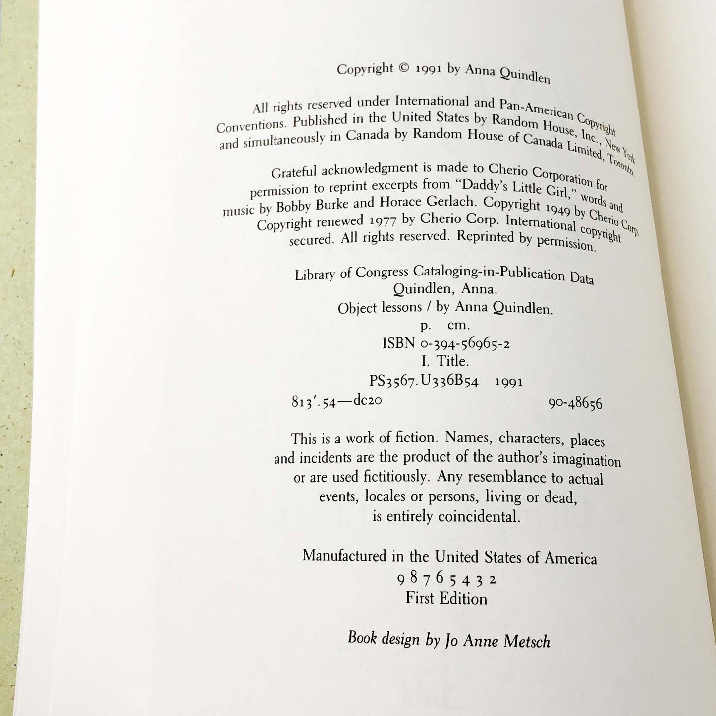 Object Lessons by Anna Quindlen SIGNED! [FIRST EDITION] 1991 • Random House