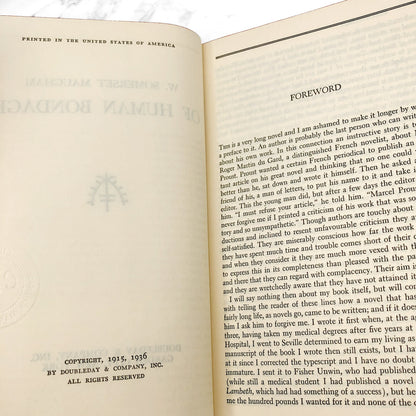 Of Human Bondage by W. Somerset Maugham [FIRST BOOK CLUB EDITION] 1936 • Doubleday & Company