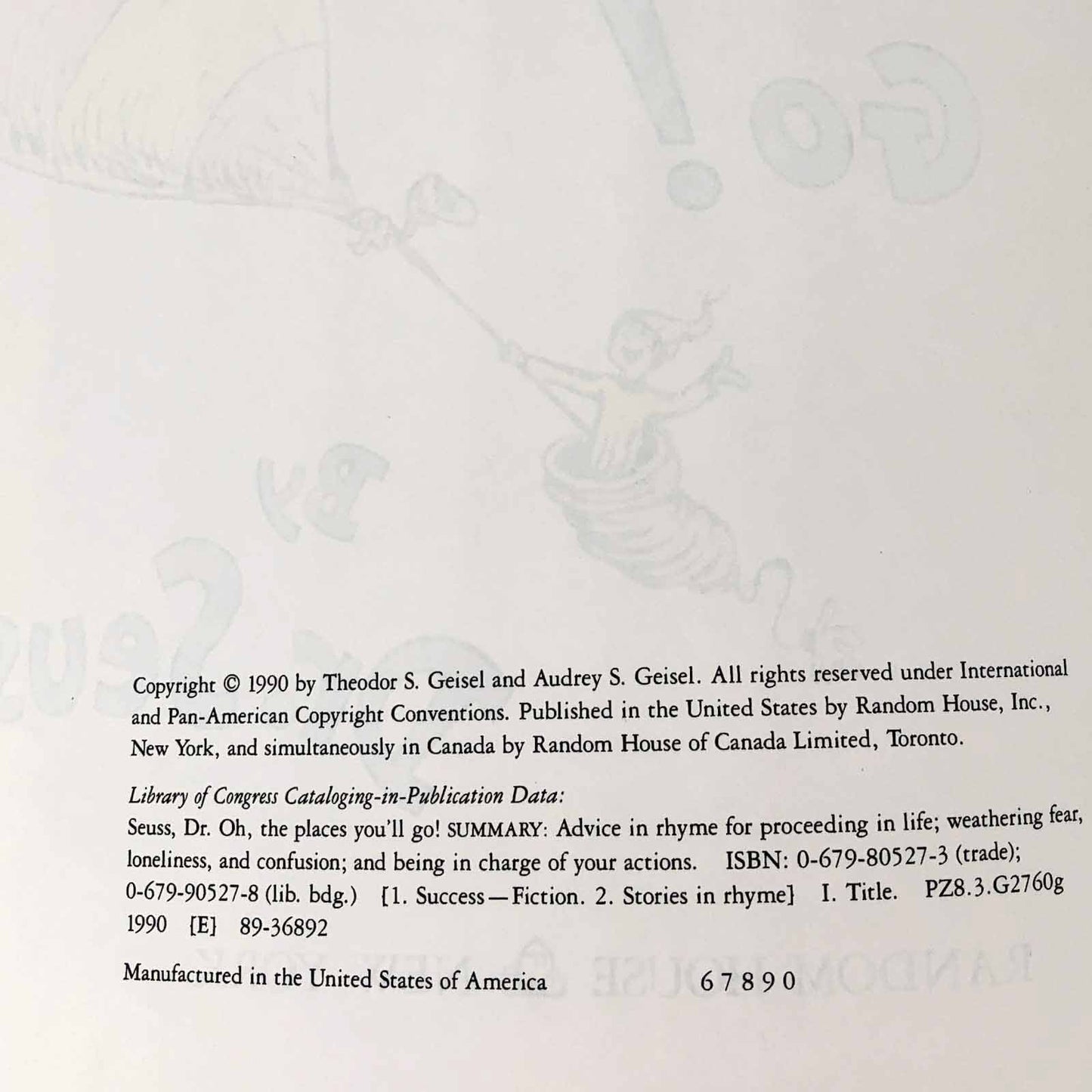 Oh, the Places You'll Go! by Dr. Seuss [FIRST EDITION] 1990 • 6th Printing! • Random House