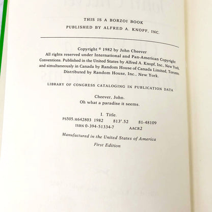 Oh What A Paradise It Seems by John Cheever [FIRST EDITION • FIRST PRINTING] 1982