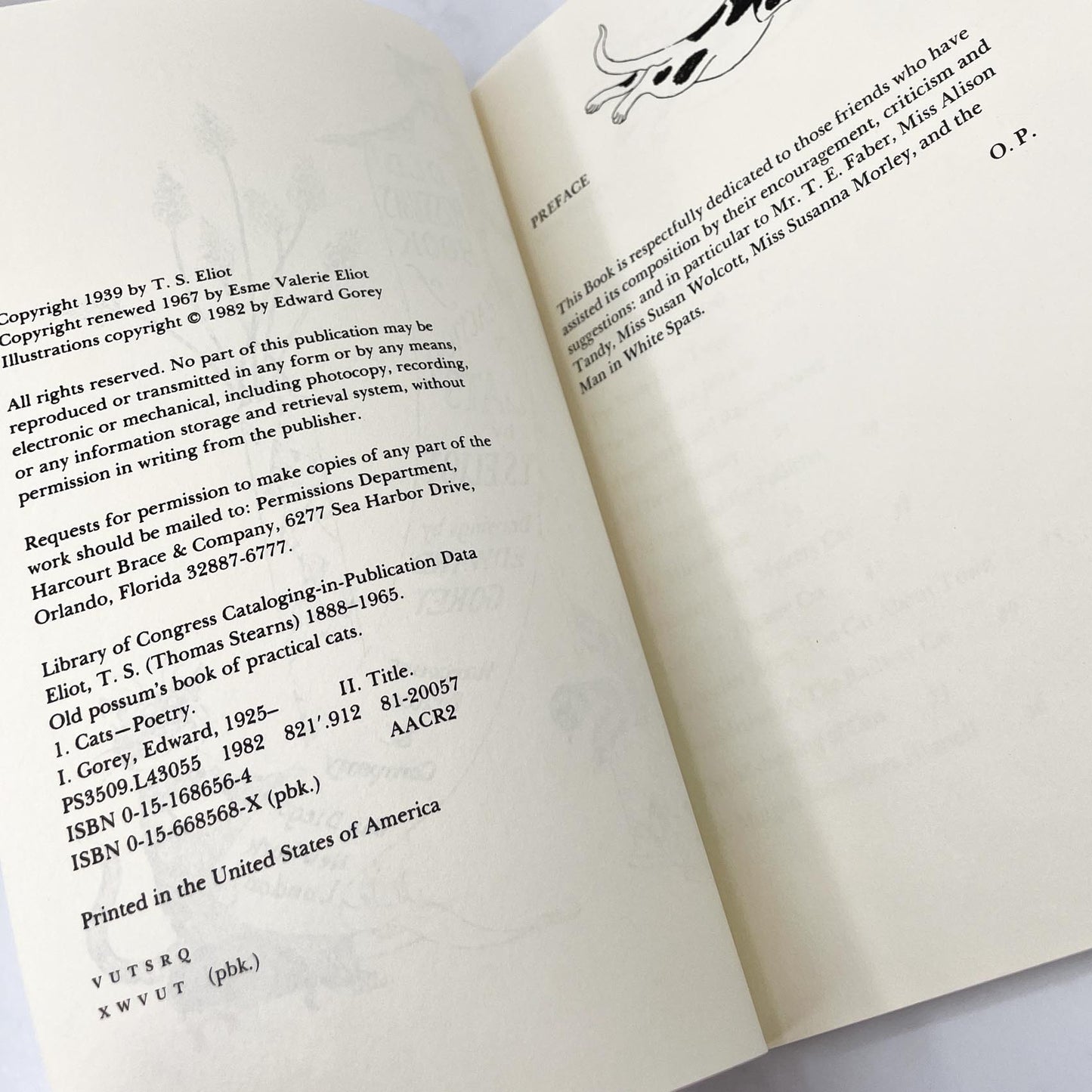 Old Possum's Book of Practical Cats by T.S. Eliot & Edward Gorey [TRADE PAPERBACK] 1982 • Harcourt Brace