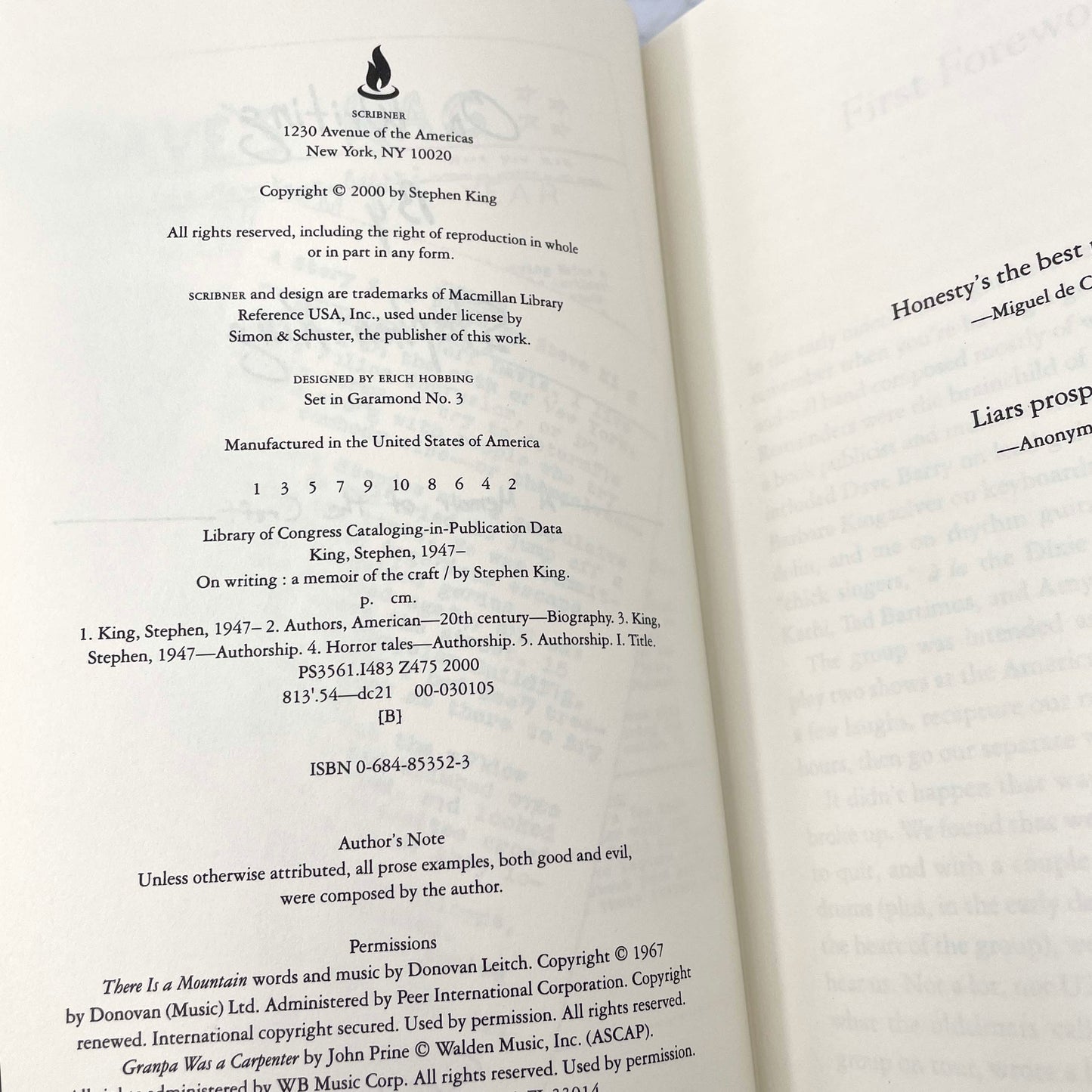 On Writing: A Memoir of the Craft by Stephen King [FIRST EDITION • FIRST PRINTING] 2000 • Scribner